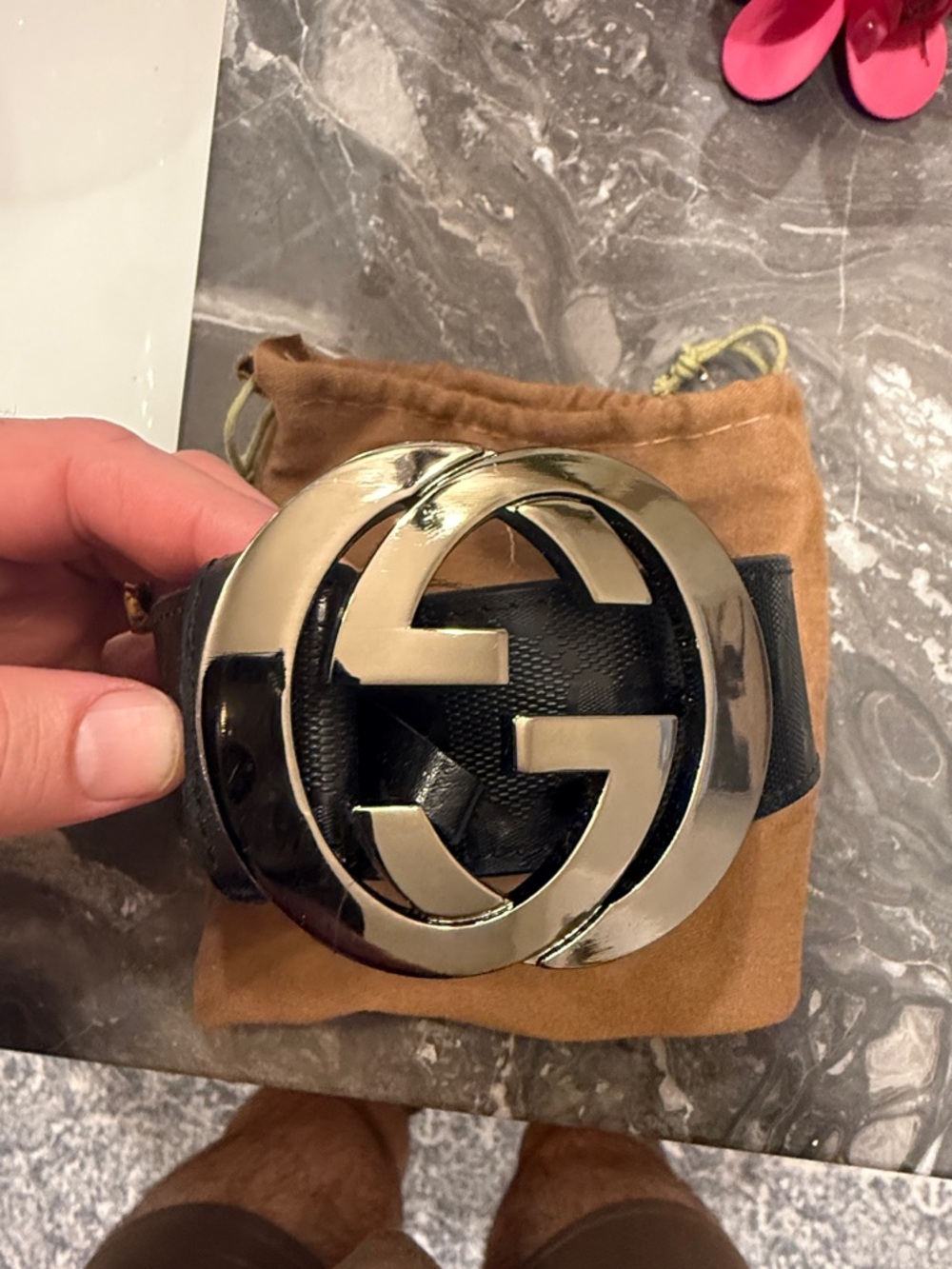Gucci Black Leather Belt with Oversized Silver Double G Buckle